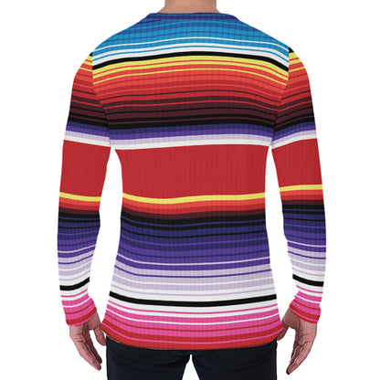 Tribal Serape Blanket Stripe Print Men's Long Sleeve T-Shirt