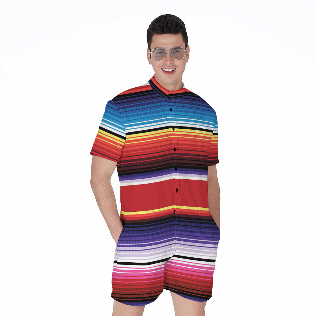 Tribal Serape Blanket Stripe Print Men's Rompers