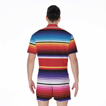 Tribal Serape Blanket Stripe Print Men's Rompers