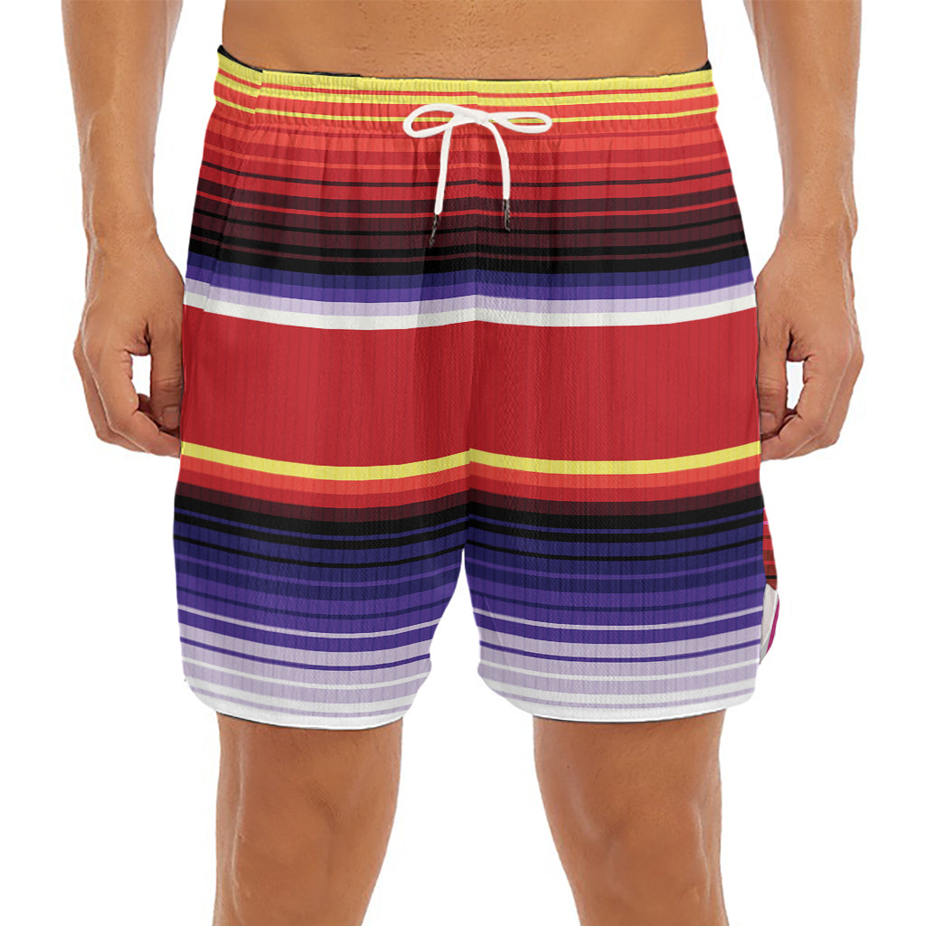 Tribal Serape Blanket Stripe Print Men's Split Running Shorts