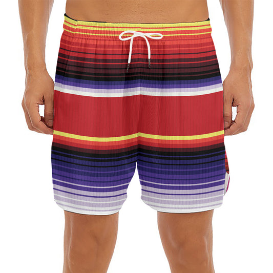 Tribal Serape Blanket Stripe Print Men's Split Running Shorts