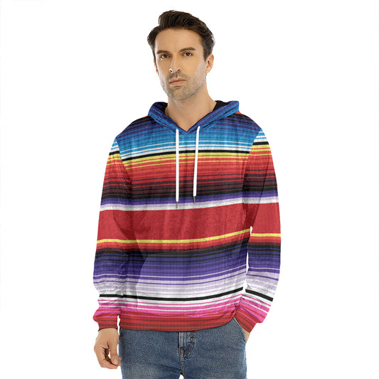 Tribal Serape Blanket Stripe Print Men's Velvet Pullover Hoodie