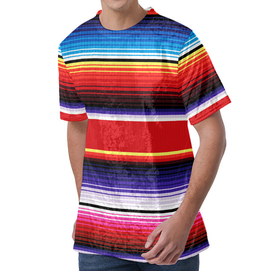 Tribal Serape Blanket Stripe Print Men's Velvet T-Shirt