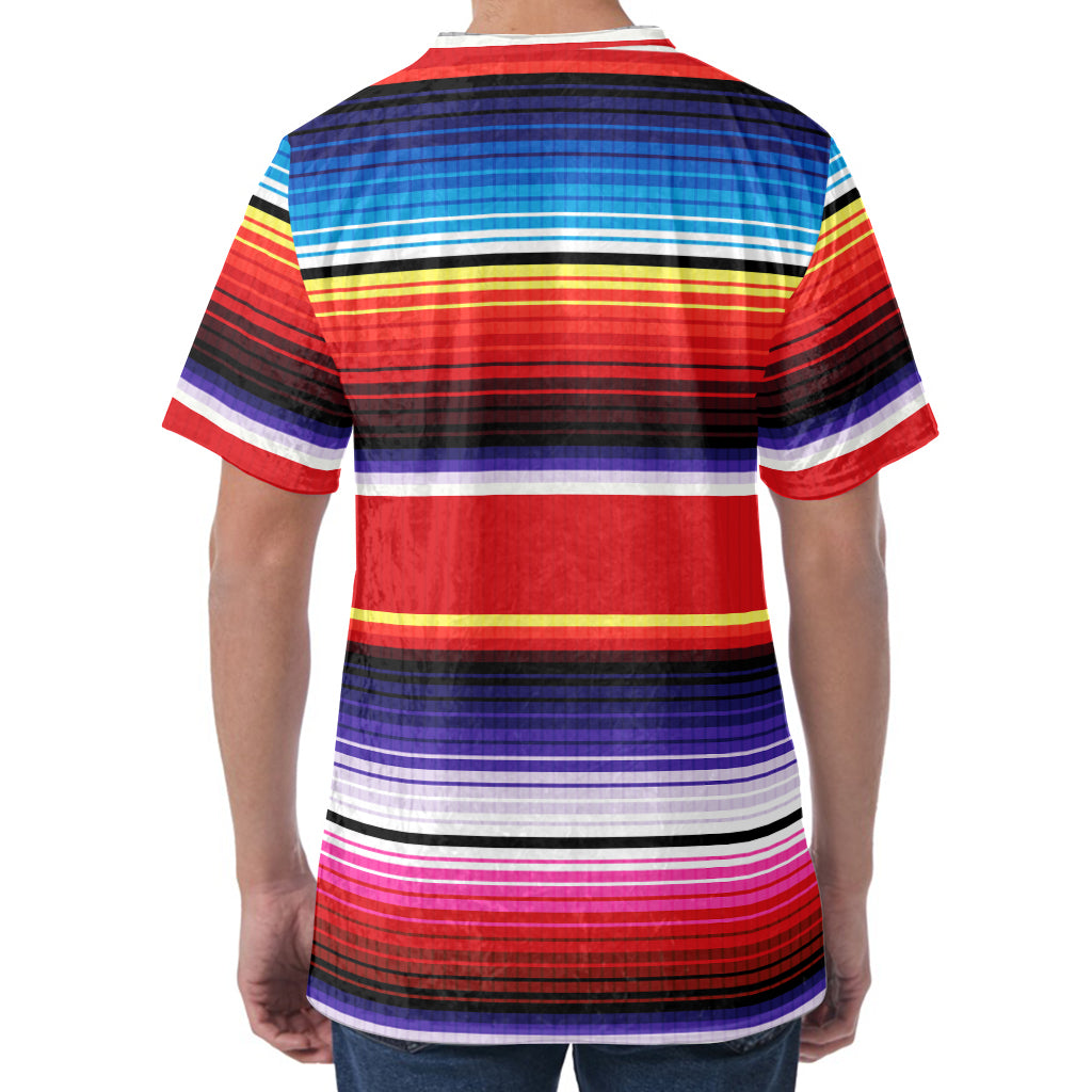 Tribal Serape Blanket Stripe Print Men's Velvet T-Shirt