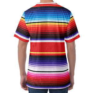 Tribal Serape Blanket Stripe Print Men's Velvet T-Shirt