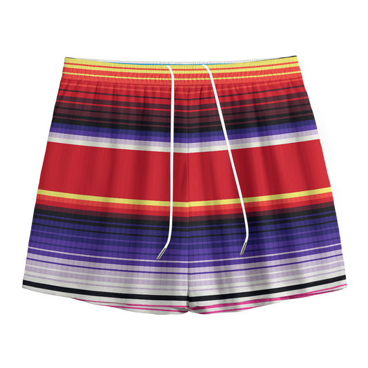 Tribal Serape Blanket Stripe Print Mesh Shorts