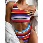Tribal Serape Blanket Stripe Print One Shoulder Bikini Top