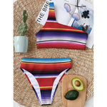 Tribal Serape Blanket Stripe Print One Shoulder Bikini Top