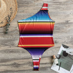 Tribal Serape Blanket Stripe Print One Shoulder Bodysuit