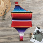 Tribal Serape Blanket Stripe Print One Shoulder Bodysuit