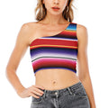 Tribal Serape Blanket Stripe Print One Shoulder Crop Top