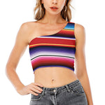 Tribal Serape Blanket Stripe Print One Shoulder Crop Top
