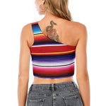 Tribal Serape Blanket Stripe Print One Shoulder Crop Top