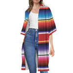 Tribal Serape Blanket Stripe Print Open Front Beach Cover Up