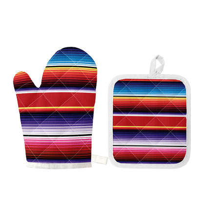Tribal Serape Blanket Stripe Print Oven Mitt And Pot Holder Set