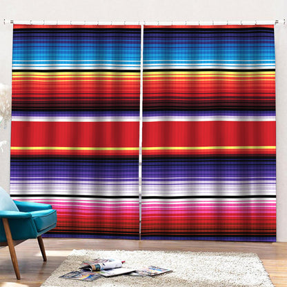 Tribal Serape Blanket Stripe Print Pencil Pleat Curtains