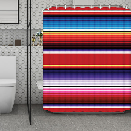 Tribal Serape Blanket Stripe Print Polyester Shower Curtain