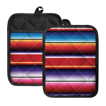 Tribal Serape Blanket Stripe Print Pot Holders With Pocket