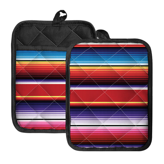 Tribal Serape Blanket Stripe Print Pot Holders With Pocket
