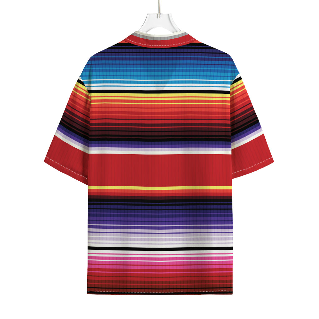 Tribal Serape Blanket Stripe Print Rayon Hawaiian Shirt