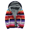Tribal Serape Blanket Stripe Print Sherpa Lined Zip Up Hoodie