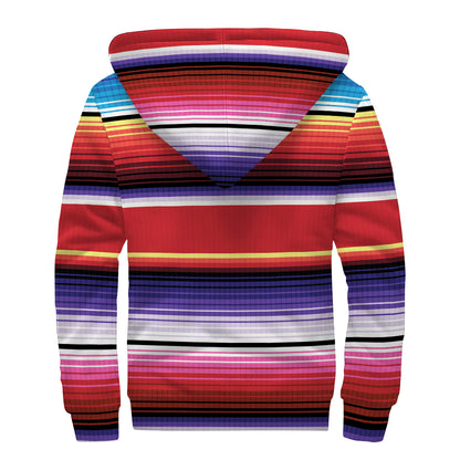 Tribal Serape Blanket Stripe Print Sherpa Lined Zip Up Hoodie