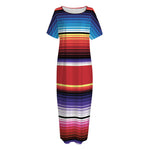 Tribal Serape Blanket Stripe Print Short Sleeve Long Nightdress
