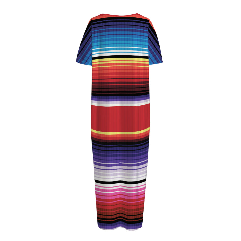 Tribal Serape Blanket Stripe Print Short Sleeve Long Nightdress