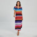 Tribal Serape Blanket Stripe Print Short Sleeve Maxi Dress
