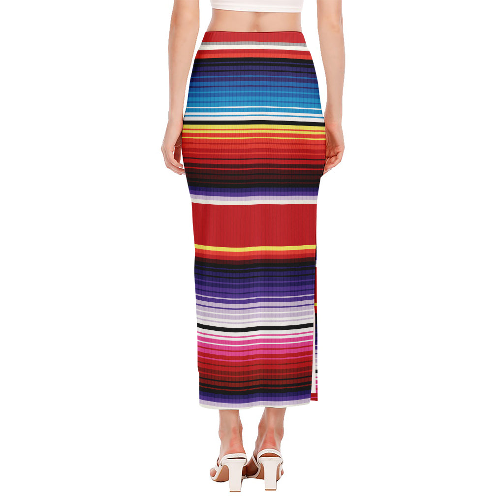 Tribal Serape Blanket Stripe Print Side Slit Maxi Skirt