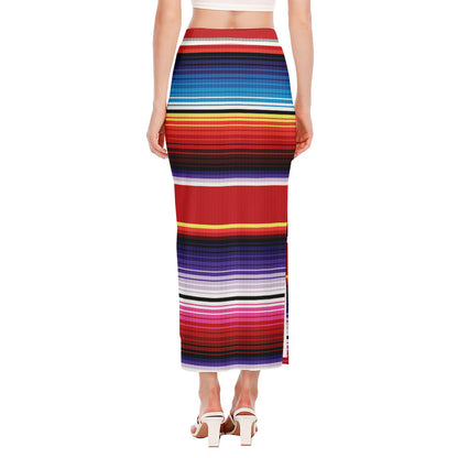 Tribal Serape Blanket Stripe Print Side Slit Maxi Skirt