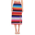 Tribal Serape Blanket Stripe Print Side Slit Midi Skirt