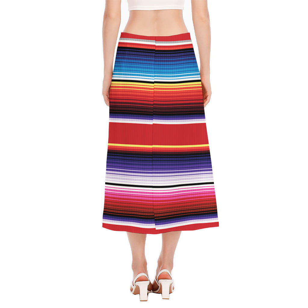 Tribal Serape Blanket Stripe Print Side Slit Midi Skirt