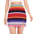 Tribal Serape Blanket Stripe Print Side Slit Mini Skirt