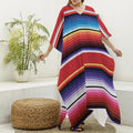 Tribal Serape Blanket Stripe Print Silk V-Neck Kaftan Dress