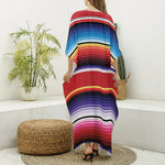 Tribal Serape Blanket Stripe Print Silk V-Neck Kaftan Dress