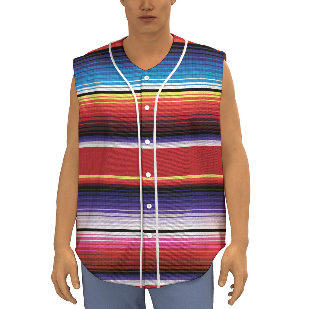 Tribal Serape Blanket Stripe Print Sleeveless Baseball Jersey