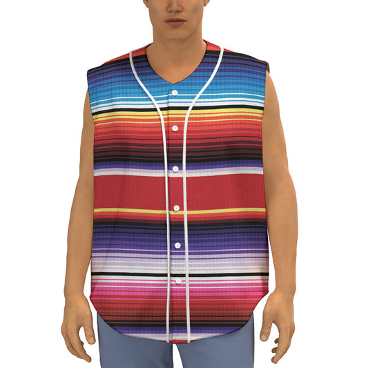 Tribal Serape Blanket Stripe Print Sleeveless Baseball Jersey