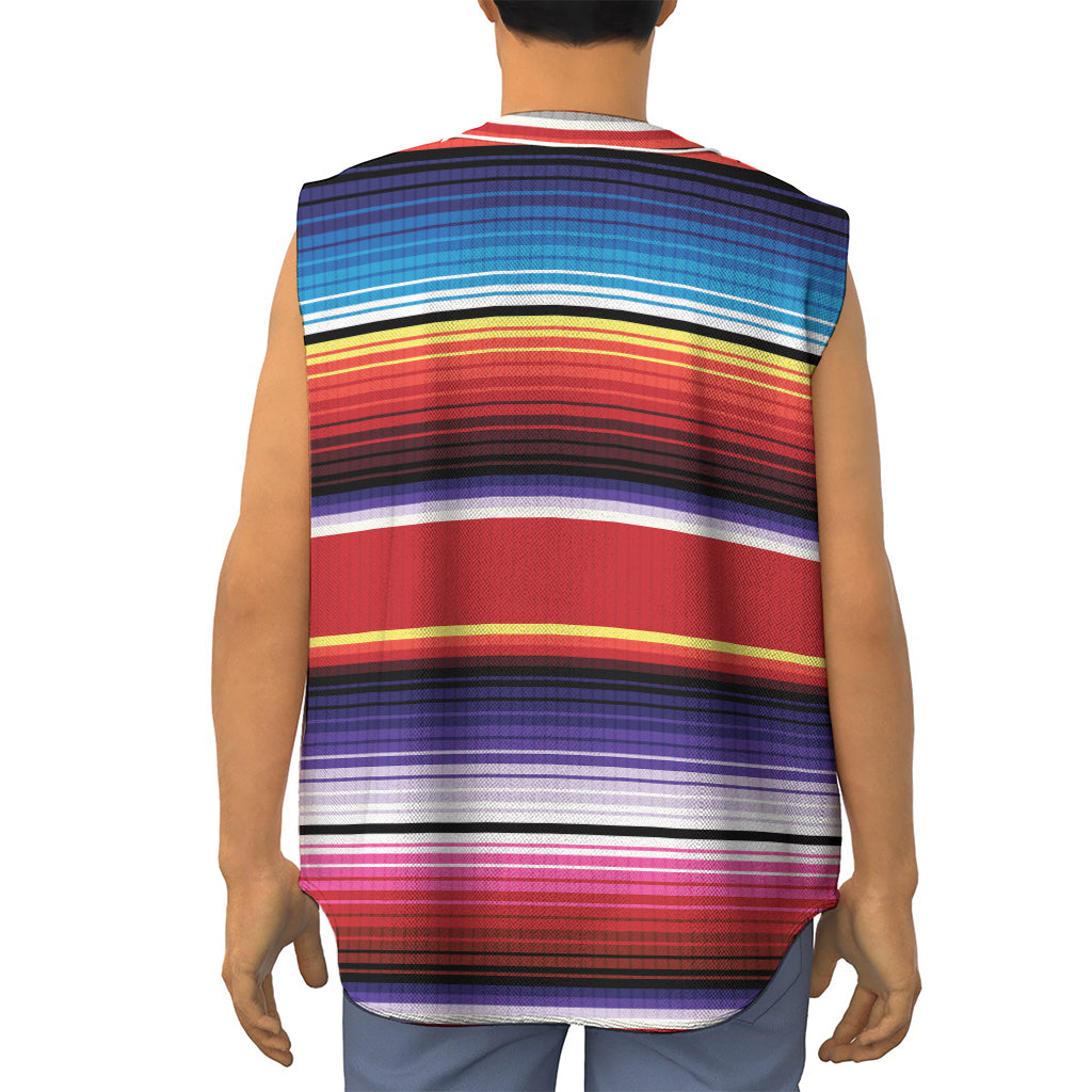 Tribal Serape Blanket Stripe Print Sleeveless Baseball Jersey