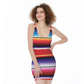 Tribal Serape Blanket Stripe Print Sleeveless Bodycon Dress