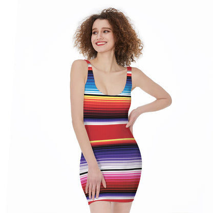 Tribal Serape Blanket Stripe Print Sleeveless Bodycon Dress