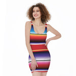 Tribal Serape Blanket Stripe Print Sleeveless Bodycon Dress