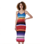 Tribal Serape Blanket Stripe Print Slim Fit Midi Cami Dress
