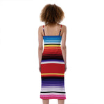 Tribal Serape Blanket Stripe Print Slim Fit Midi Cami Dress
