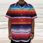 Tribal Serape Blanket Stripe Print Textured Short Sleeve Shirt