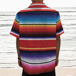 Tribal Serape Blanket Stripe Print Textured Short Sleeve Shirt