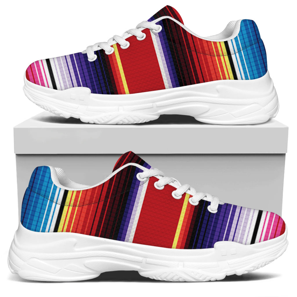 Tribal Serape Blanket Stripe Print White Chunky Shoes