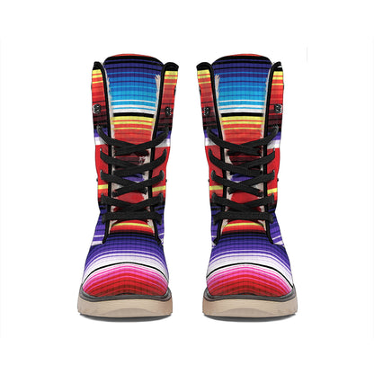 Tribal Serape Blanket Stripe Print Winter Boots