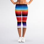 Tribal Serape Blanket Stripe Print Women's Capri Leggings