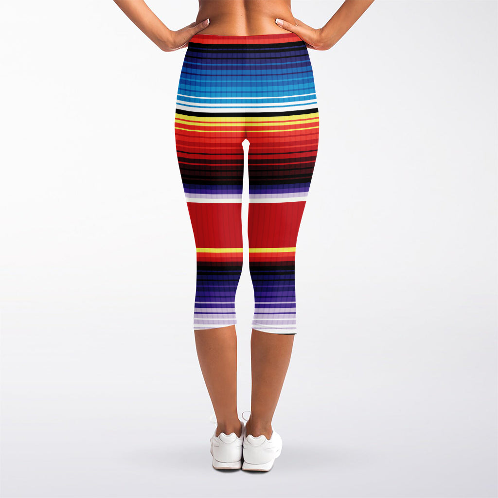Tribal Serape Blanket Stripe Print Women's Capri Leggings